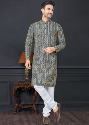 Readymade Multicolor Digital Printed Rayon Men Kurta Pajama
