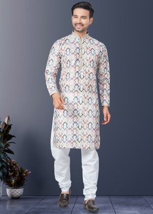 Multicolor Printed Kurta Pajama In Silk