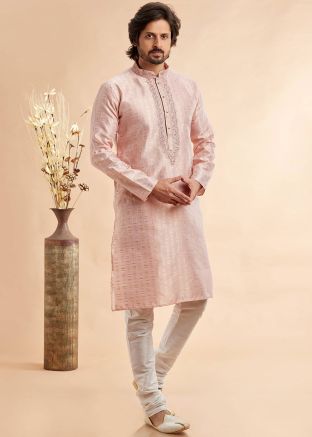Pink Embroidered Kurta Pant In Jacquard