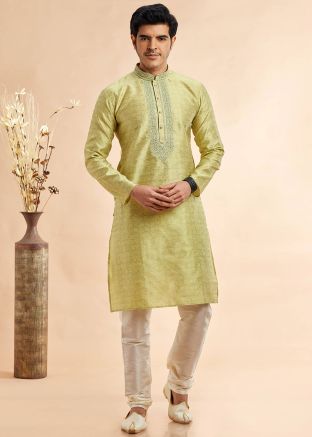Green Woven Kurta Pant In Jacquard