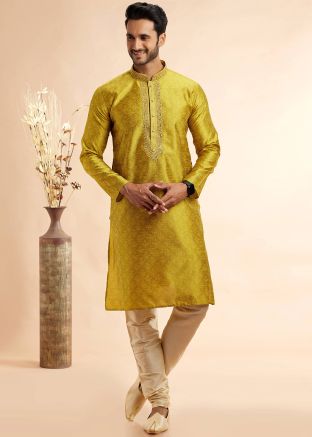 Green Woven Kurta Pant In Jacquard