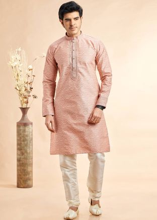 Pink Embroidered Kurta Pant In Jacquard