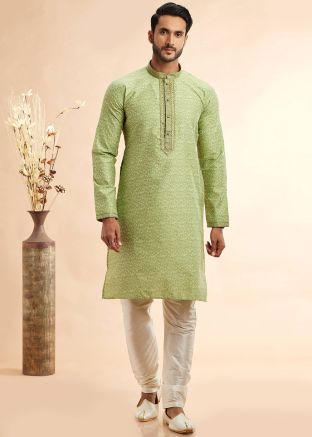 Green Woven Kurta Pant In Jacquard