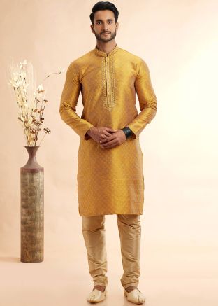 Golden Woven Kurta Pant In Jacquard