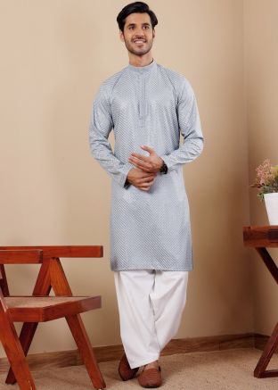 Blue Embroidered Men Kurta Pant