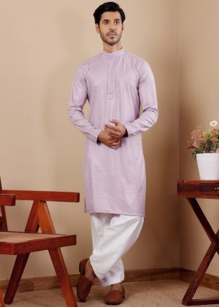 Purple Embroidered Kurta Pant In Viscose