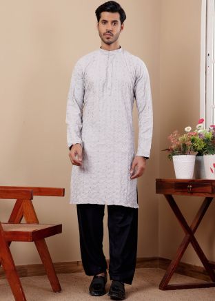 Blue Embroidered Linen Kurta Pant