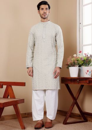 Green Embroidered Men Kurta Pant