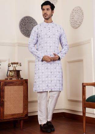 Purple Men Embroidered Kurta Pant