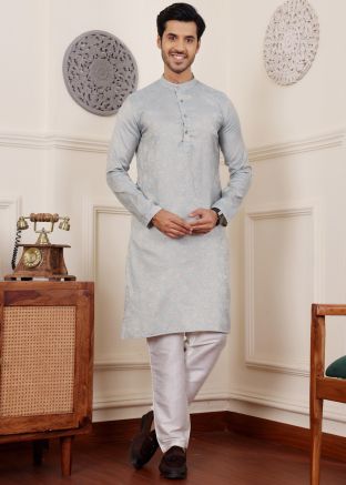 Blue Woven Men Kurta Pant In Viscose