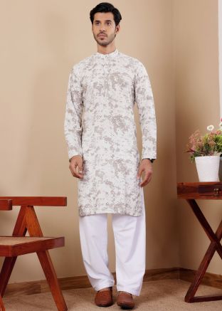 Off White Tie-Dye Print Men Kurta Pant