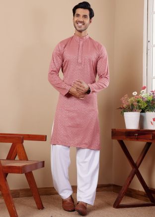 Mauve Pink Chikankari Embroidered Kurta Pajama