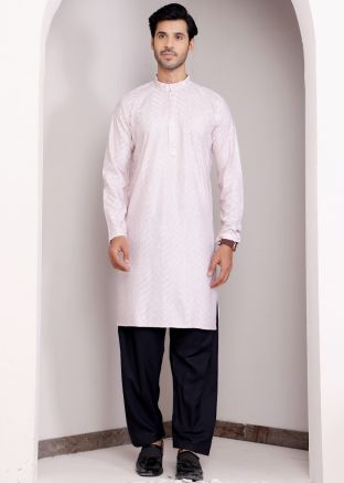 Light Pink Embroidered Readymade Kurta In Georgette