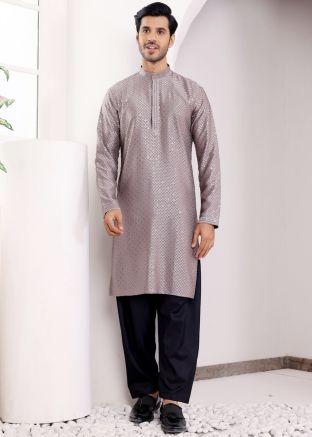 Grey Embroidered Readymade Kurta In Viscose