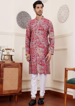 Pink Floral Print Readymade Kurta Pajama