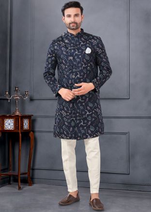 Black Embroidered Indo Western Sherwani