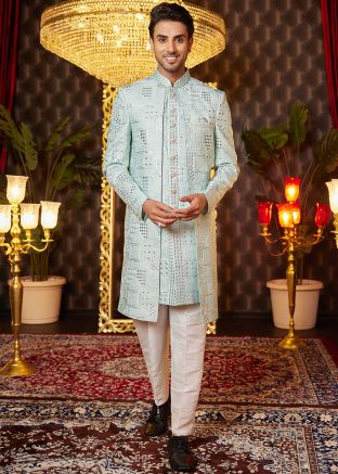 Green Embroidered Indo Western Sherwani