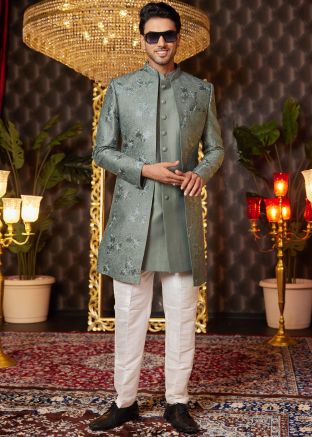 Green Embroidered Indo Western Sherwani