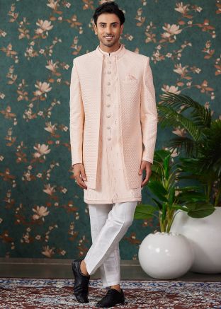 Pink Embroidered Indo Western Sherwani