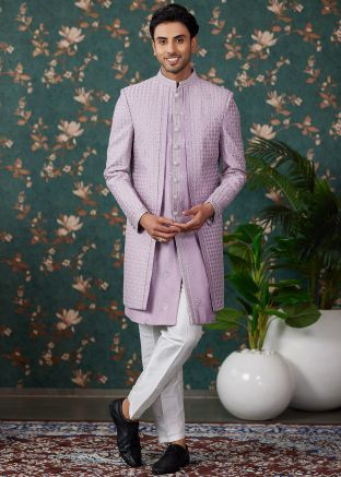 Purple Sequins Embroidered Indo Western In Art Silk