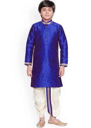 Embroidered Kids Readymade Dhoti Kurta In Blue