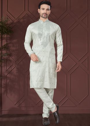 Grey Sequin Work Men Kurta Pajama