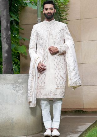 Off -White Stone Work Sherwani Silk