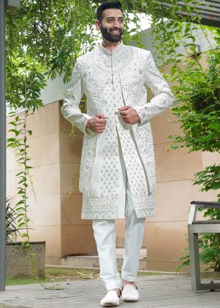 Off-White Mirror Work Sherwani Set