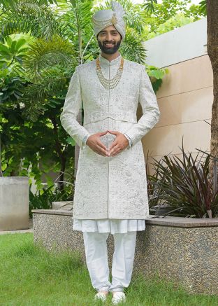 Off-White Stone Work Sherwani Set