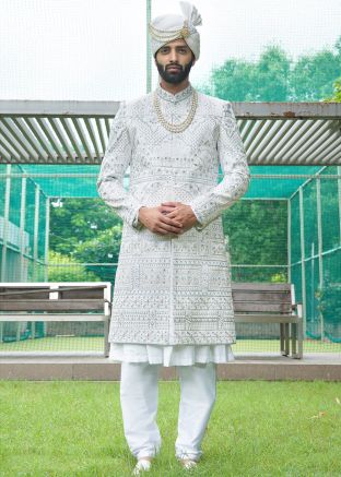Off-White Embroidered Sherwani Set