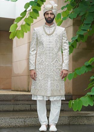 Off-White Sequin Embroidered Sherwani Set