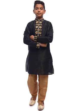 Black Readymade Kids Kurta Churidar Set