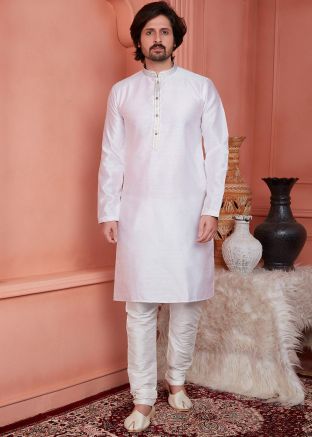 Baby Pink Woven Kurta Pajama For Men