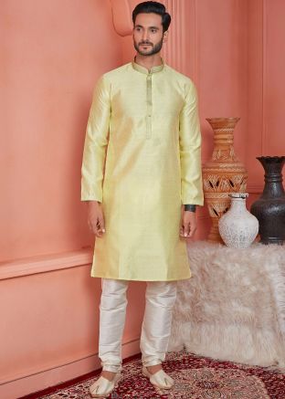 Men Yellow Woven Kurta Pajama Set