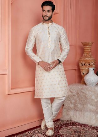 Cream Readymade Men Kurta Pajama Set