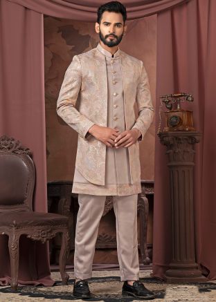 Nude Pink Embroidered Indo Western Sherwani