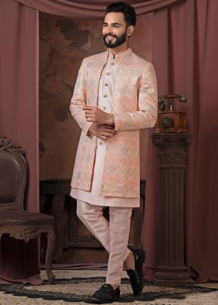 Light Pink Embroidered Indo Western Sherwani