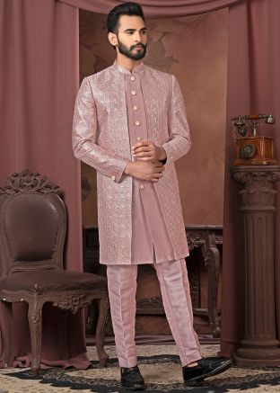 Mauve Pink Embroidered Indo Western Sherwani