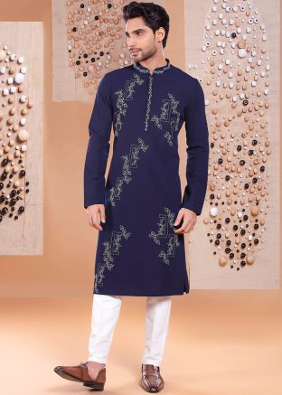 Readymade Blue Embroidered Kurta Pant