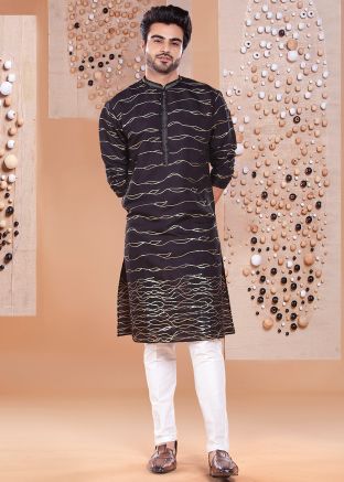 Readymade Black Embroidered Kurta With Pant