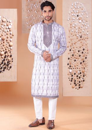Purple Men Embroidered Kurta Set In Silk