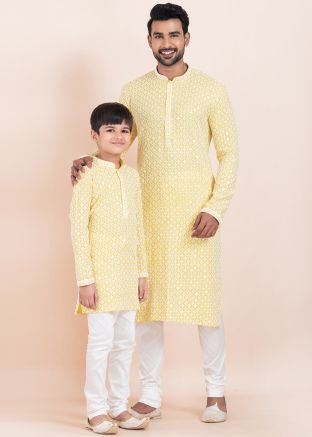 Yellow Embroidered Father & Son Kurta Pajama Set