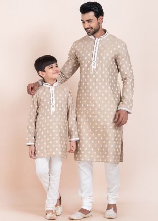Brown Father & Son Woven Kurta Pajama Set