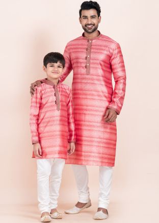 Pink Woven Father & Son Readymade Combo Set