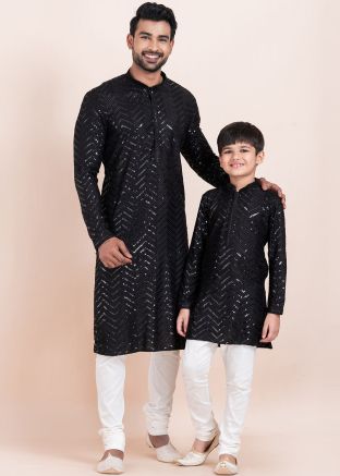 Black Embroidered Father & Son Combo Set