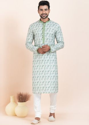 Light Pastel Green Printed Kurta Pajama Set
