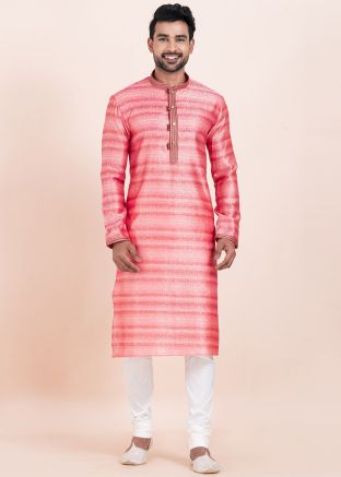 Readymade Pink Woven Men Kurta Pajama
