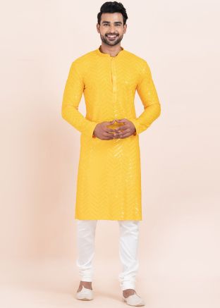 Yellow Embellished Readymade Kurta Pajama