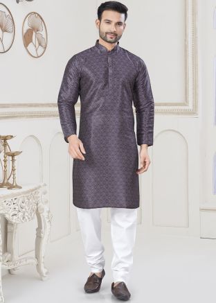 Light Purple Woven Kurta Pajama For Men