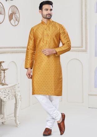 Golden Jacquard Woven Kurta Pajama For Men